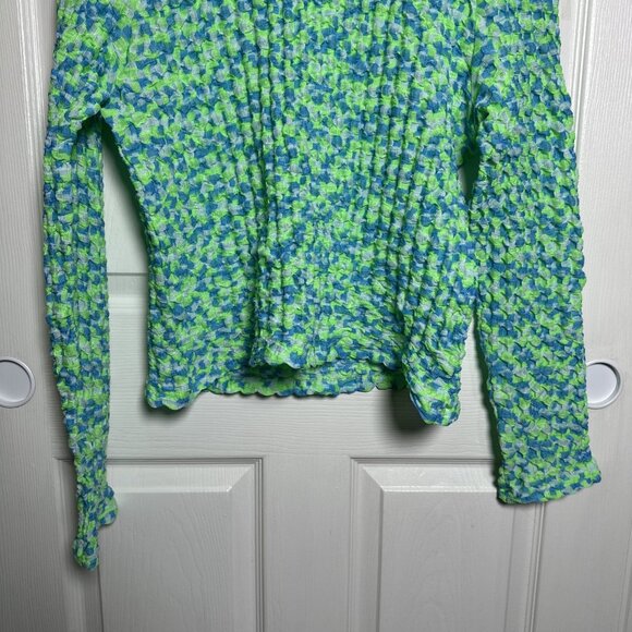 ASOS Men’s XL Puckered Texture Crinkly Long Sleeve Top Lime Green Y2K Checker - Picture 4 of 12